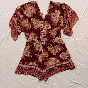 Floral maroon romper